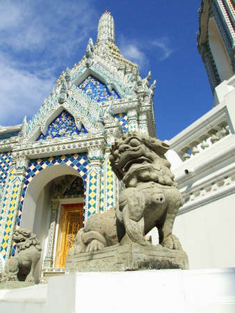 Golden demon statue temple decoration at Wat prakaew, Bangkok, Thailand の写真素材