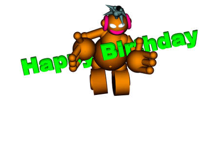  3d robot Happy Birthday with space for text の写真素材