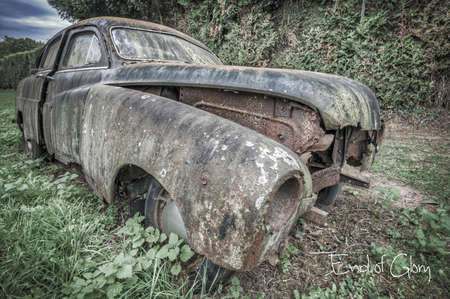 Abandoned car wreckの写真素材