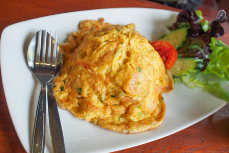 Omelette Thai style eat with riceの写真素材