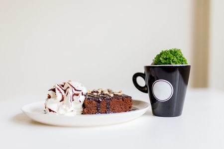 Brownie with whipped creamの写真素材