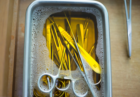 veterinarian's tools for surgical operationの写真素材