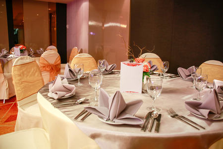 prepared gala dinner tableの写真素材
