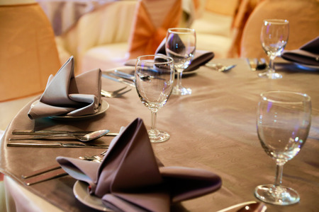 prepared gala dinner tableの写真素材