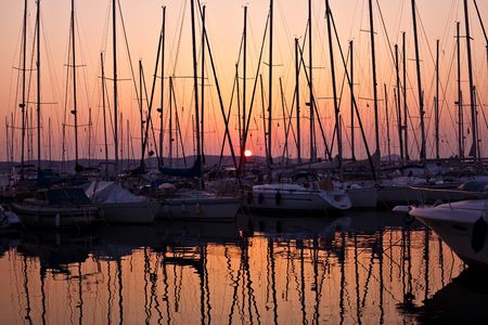 sail boats in harbour of rovinjの写真素材