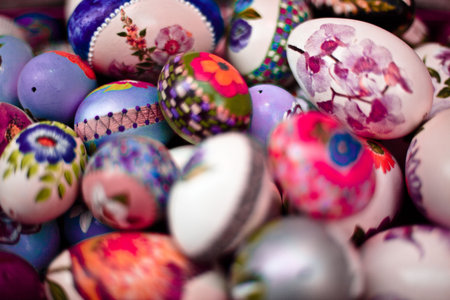 close up colored easter eggs