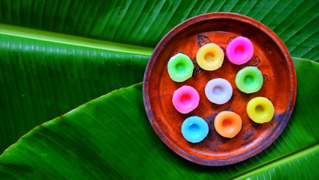 Thai traditional dessert made from rice flour , jasmine water and add color by nature color .