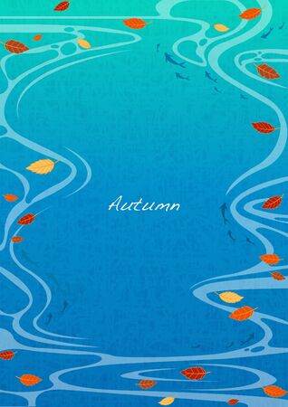 Falling autumn leaves on water background vector for decoration on autumn festival.のイラスト素材