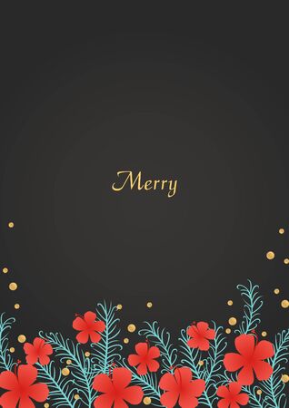 Pine leaves and red hibiscus flower on dark background for decoration on Christmas on summer or summer holiday event.のイラスト素材