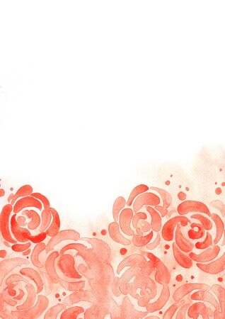 Abstract pink rose petals watercolor hand painting frame background for decoration on wedding events and Valentine's day festival.の写真素材