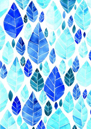 Blue leaves watercolor hand painting background for decoration on winter season.の写真素材