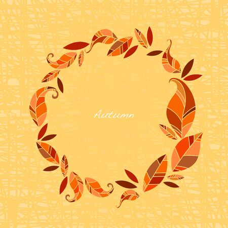 Autumn flat leaves frame vector background for decoration on fall and Thanksgiving seasonal.のイラスト素材