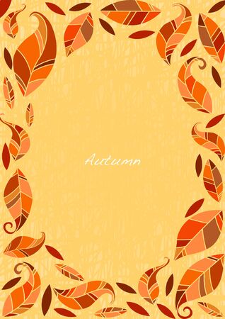 Autumn flat leaves frame vector background for decoration on fall and Thanksgiving seasonal.のイラスト素材