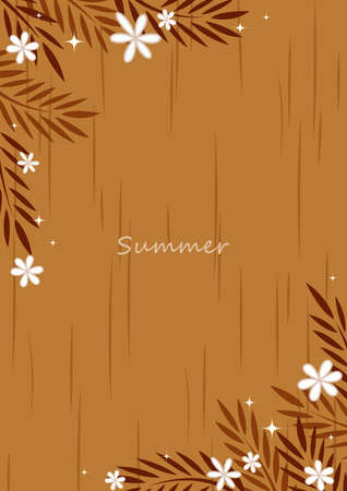 Coconut leaves with flower flat design frame vector background for decoration on vintage summer holiday.のイラスト素材
