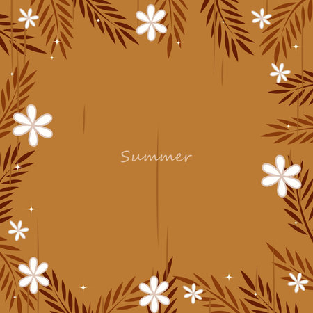 Coconut leaves with flower flat design frame vector background for decoration on vintage summer...