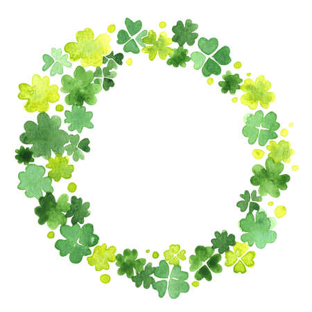 Clover leaf wreath watercolor hand painting for decoration on Saint's Patrick day, Irish Holiday.の写真素材
