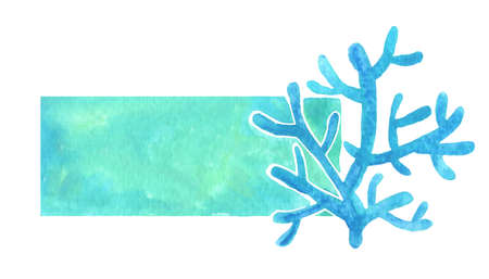 Coral with rectangle frame water color hand painting banner for decoration on summer holiday.の写真素材