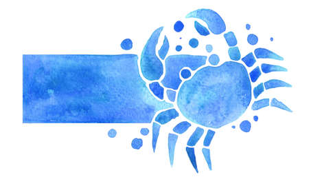 Sea shell and rectangle copy sapce watercolor hand painting for decoration on seafood and summer holiday theme concept.の写真素材