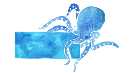 octopus with rectangle frame water color hand painting banner for decoration on summer holiday.の写真素材