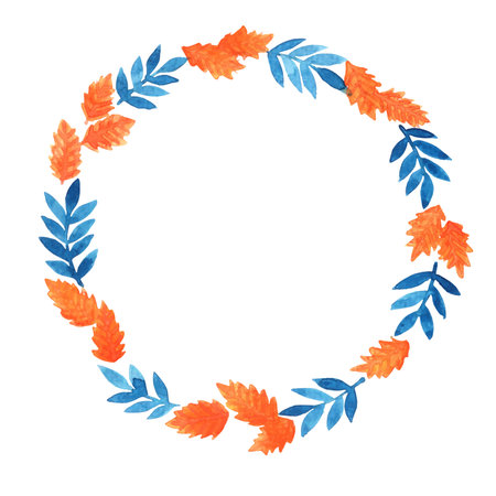 Red and orange color maple leaves wreath for decoration on Autumn and Thanksgiving festival.のイラスト素材