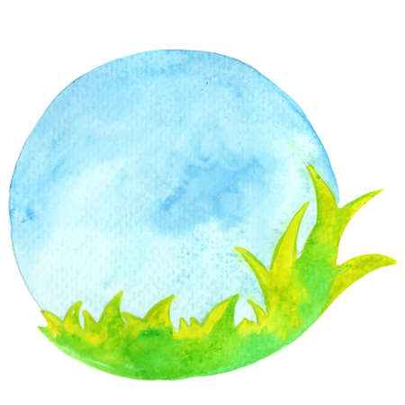 Meadow yellow grass with blue sky watercolor banner for decoration on summer, nature and landscape concept.のイラスト素材