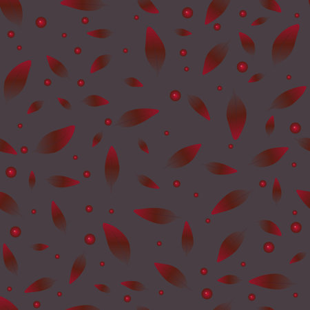 Red leaves and berries seamless pattern vector for decoration on Autumn season, Thanksgiving and Christmas holiday festival.のイラスト素材