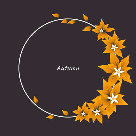 Yellow leaf and white flower wreath frame vector for decoration on Autumn season and Thanksgiving festival.のイラスト素材