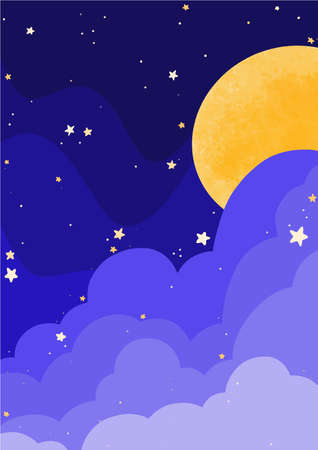 Full moon cloud and star on the night sky illustration background for decoration on night celebration party, dream and space concept.のイラスト素材