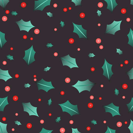 Holly leaves and red berries seamless pattern vector for decoration on Christmas holiday events.のイラスト素材
