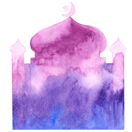 Islamic style window, Mosque watercolor frame for decoration on Ramadan kareem.の写真素材