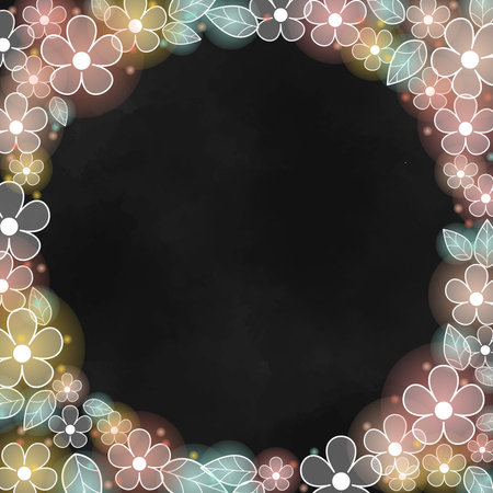 Floral light frame vector in the dark background for decoration on mythical garden, summer night party and wedding event.のイラスト素材