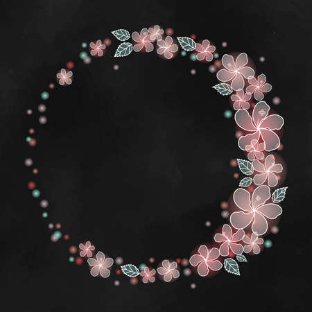 Hibiscus flower, leaf and coconut leaves party light frame vector for decoration on summer holiday party.のイラスト素材