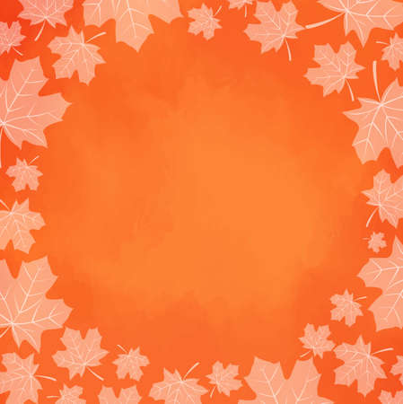 White maple leaves frame on orange background for decoration on Autumn season and Thanksgiving festival.のイラスト素材