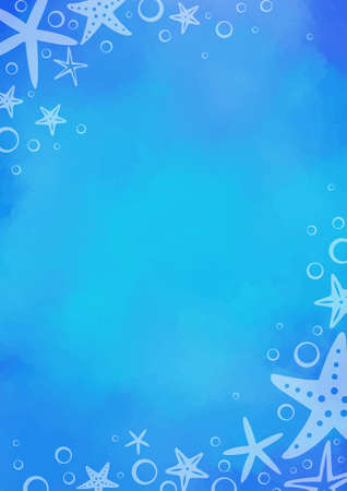 Starfish with bubble under the sea frame vector for decoration on summer holiday and marine life concept.のイラスト素材