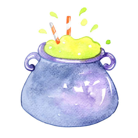 Cream soda on magician pot watercolor illustration for decoration on Halloween party night.の写真素材