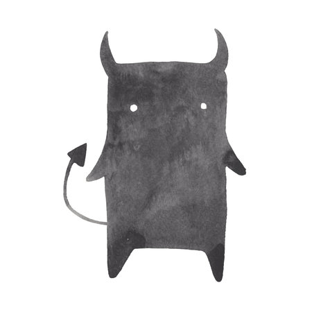 Evil shadow man cartoon characters standing alone in stable mood watercolor illustration.