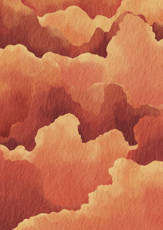 Abstract orange sky and golden cloud watercolor background for decoration on fantasy and evening sky.の写真素材