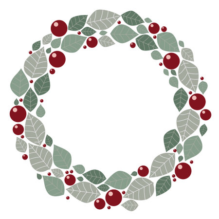 Vintage leaves and red berry wreath illustration for decoration on Christmas holiday event , new year festival and winter seasonal.のイラスト素材