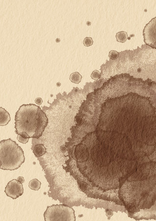 Brown color drop on yellow paper background for decoration on Caffeine , rustic and coffee cafe concept.の写真素材