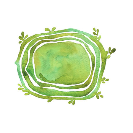 Abstract green banner with leaves watercolor illustration for decoration on nature and organic life style concept.の写真素材