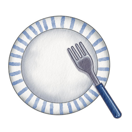 Plate and fork watercolor illustration for decoration on tableware and restaurant concept.の写真素材