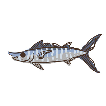 Abstract doodle wahoo fish sign illustration for decoration on marine life, aquarium, fishing and...