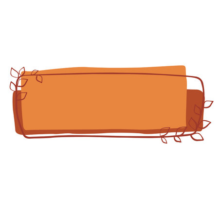 Orange banner with doodle leaves frame flat design illustration for decoration on nature concept.のイラスト素材
