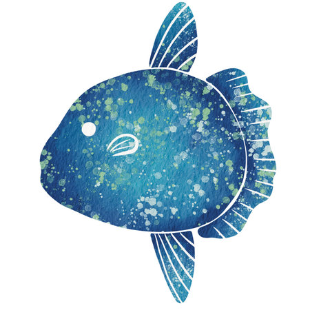 Abstract Mola mola fish  watercolor illustration for decoration on marine life, nautical, seafood...