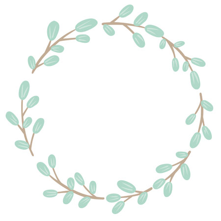 Bunch of green leaves wreath illustration for decoration on spring season and nature concept.のイラスト素材