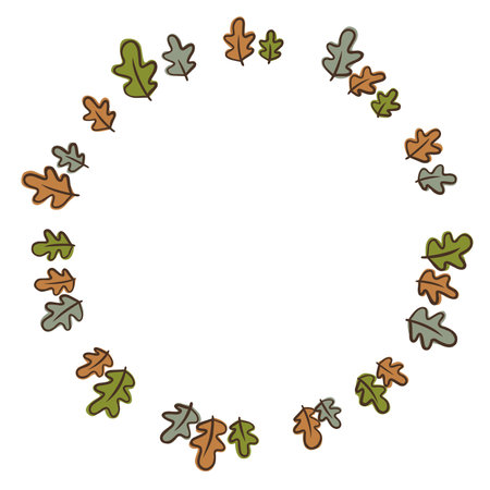 Abstract oak leaves wreath illustration for decoration on nature and Thanksgiving festival.のイラスト素材