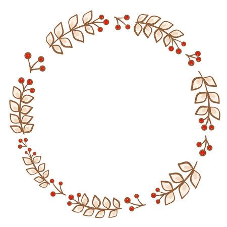 Abstract bunch of leaves with red berry Christmas wreath for decoration on Christmas holiday, winter seasonal and new year festival.のイラスト素材