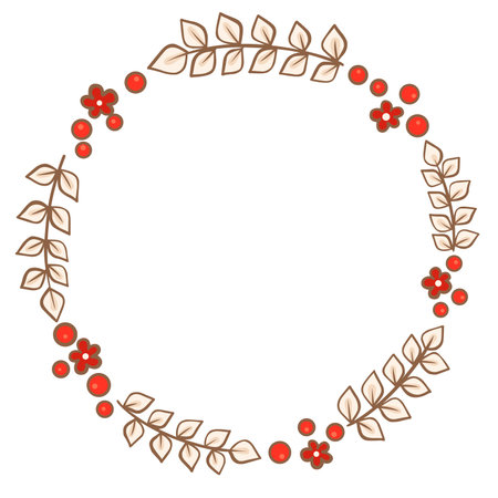 Abstract bunch of leaves ,red flowers with red berry Christmas wreath for decoration on Christmas holiday, winter seasonal and new year festival.のイラスト素材