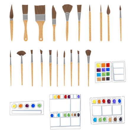 Watercolor brush and watercolor plate illustration for art tool and painting concept.のイラスト素材