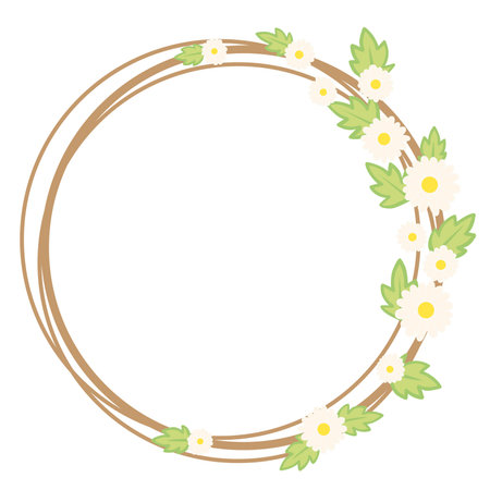 Daisy flower with leaves doodle wreath illustration for decoration on flower ornament.のイラスト素材